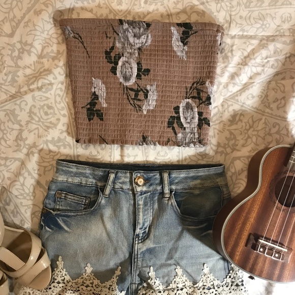 Dynamite Pink and Gray Rose Tube Top - Picture 1 of 7